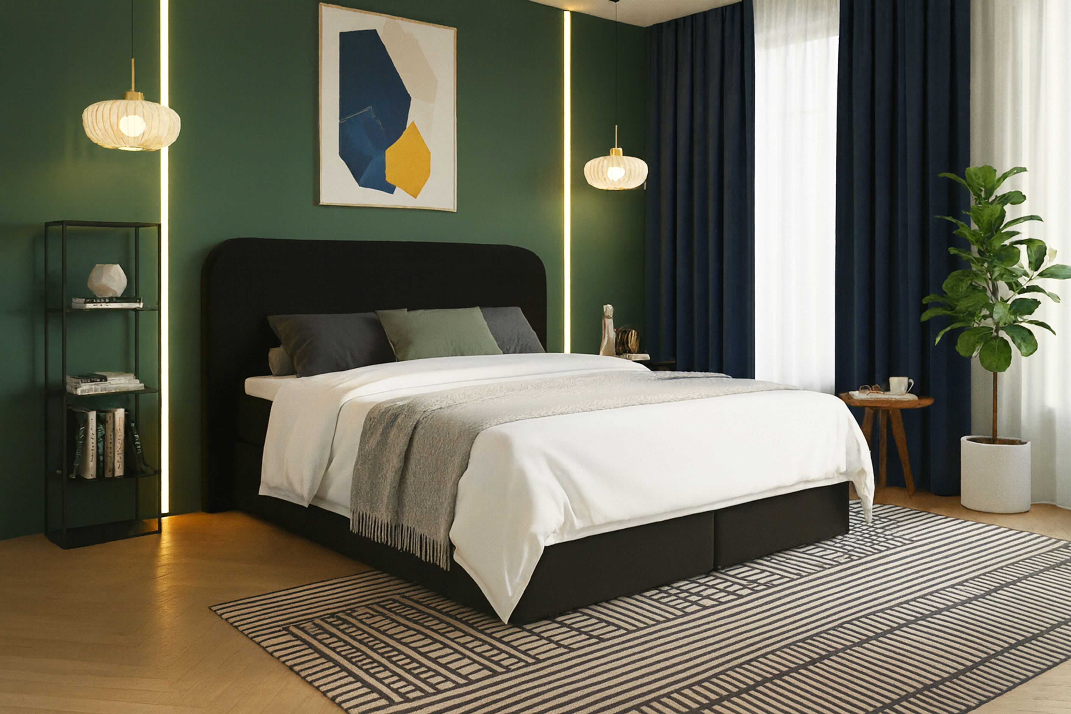 Čalúnená posteľ Rasel 180x200 s úložným priestorom - čierna bouclé Quelle 100 Posteľ čalúnená Rasel 180x200 S vnútorným úložným priestorom- Čierna bukla Quelle 100