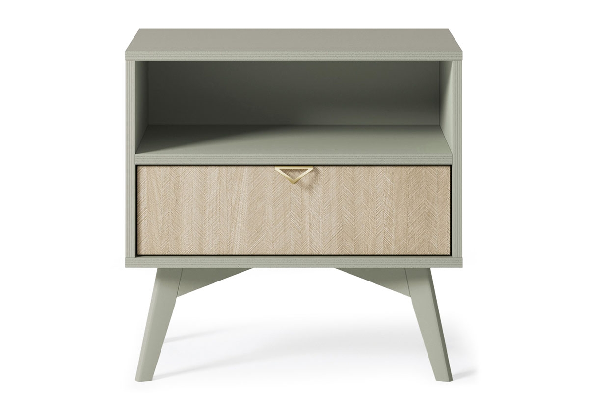 Noční stolek Lumira se zásuvkou a výklenkem - eukalyptus Noční stolek z szuflada i wneka Lumira - eukaliptus / jodelka skandi - přední část