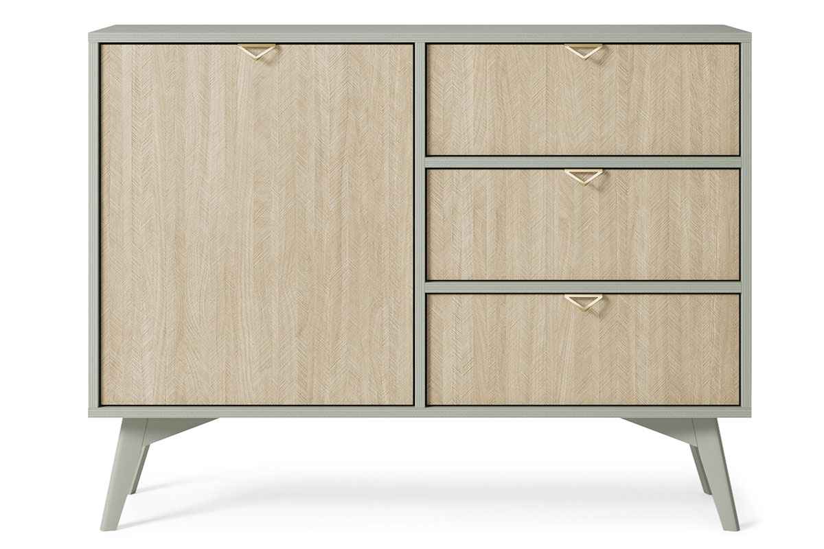 Komoda jednodverová s tromi zásuvkami Lumira 106 cm - eukalyptus / jedľa skandi Komoda jednodverová s tromi zásuvkami Lumira 106 cm - eukaliptus / jodelka skandi - Predná časť