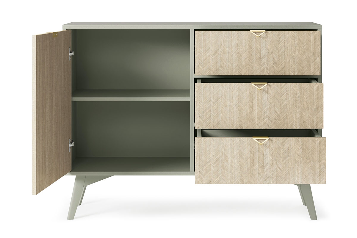 Komoda jednodverová s tromi zásuvkami Lumira 106 cm - eukalyptus / jedľa skandi Komoda jednodverová s tromi zásuvkami Lumira 106 cm - eukaliptus / jodelka skandi - vnútro