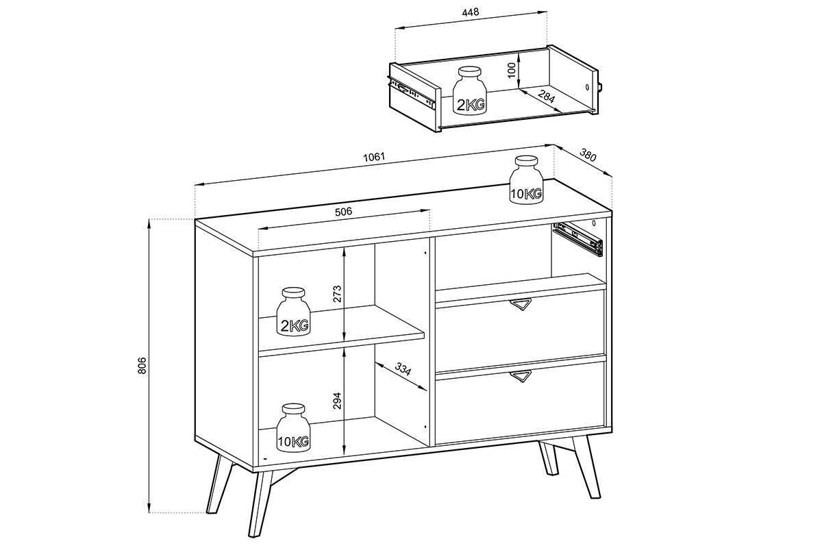 Komoda jednodverová s tromi zásuvkami Lumira 106 cm - eukalyptus / jedľa skandi Komoda jednodverová s tromi zásuvkami Lumira 106 cm - eukaliptus / jodelka skandi - wymairy