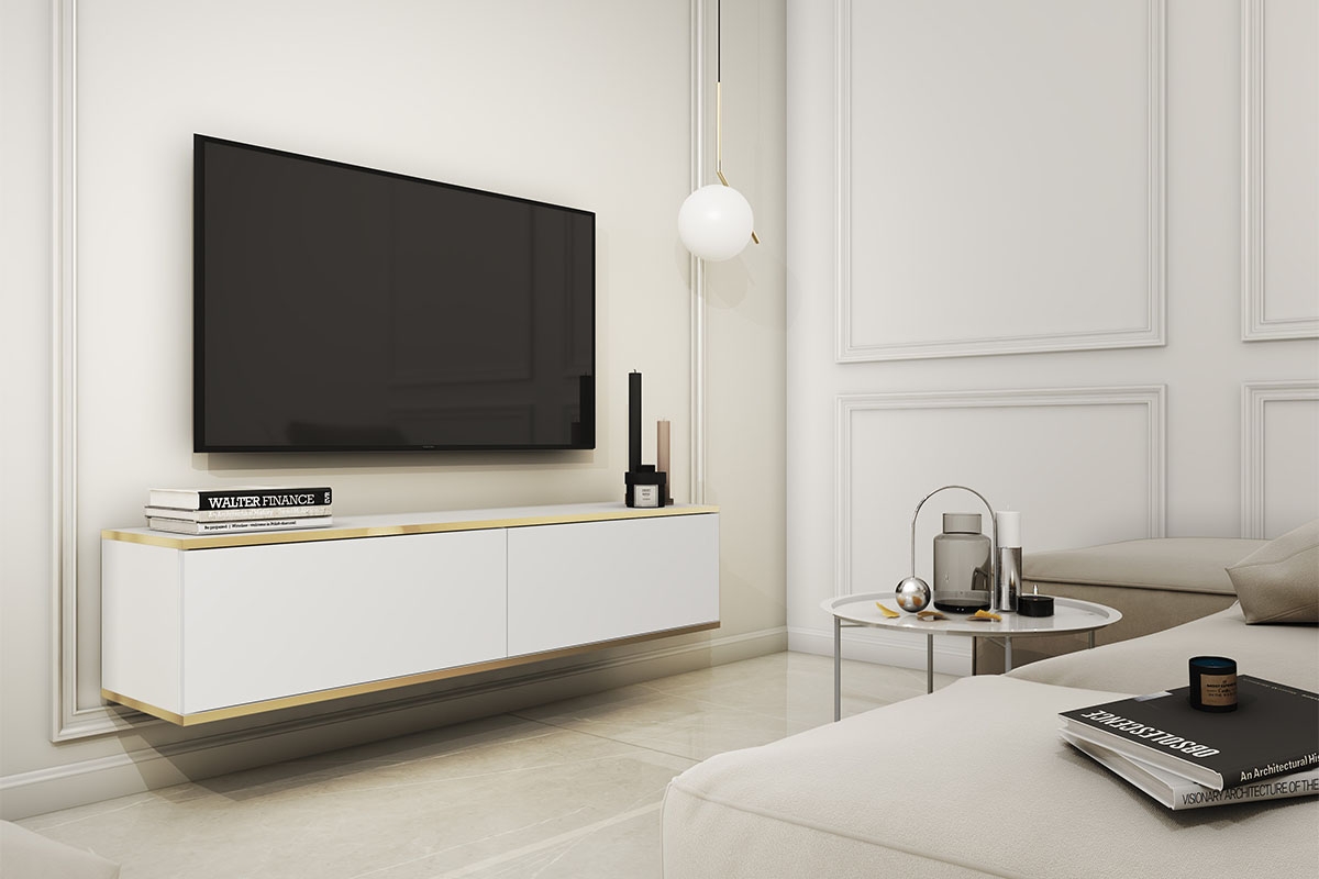 Závěsný TV stolek Lurona 135 cm - bílá závěsná Skříňka RTV Lurona 135 cm - Bílý - aranzacja