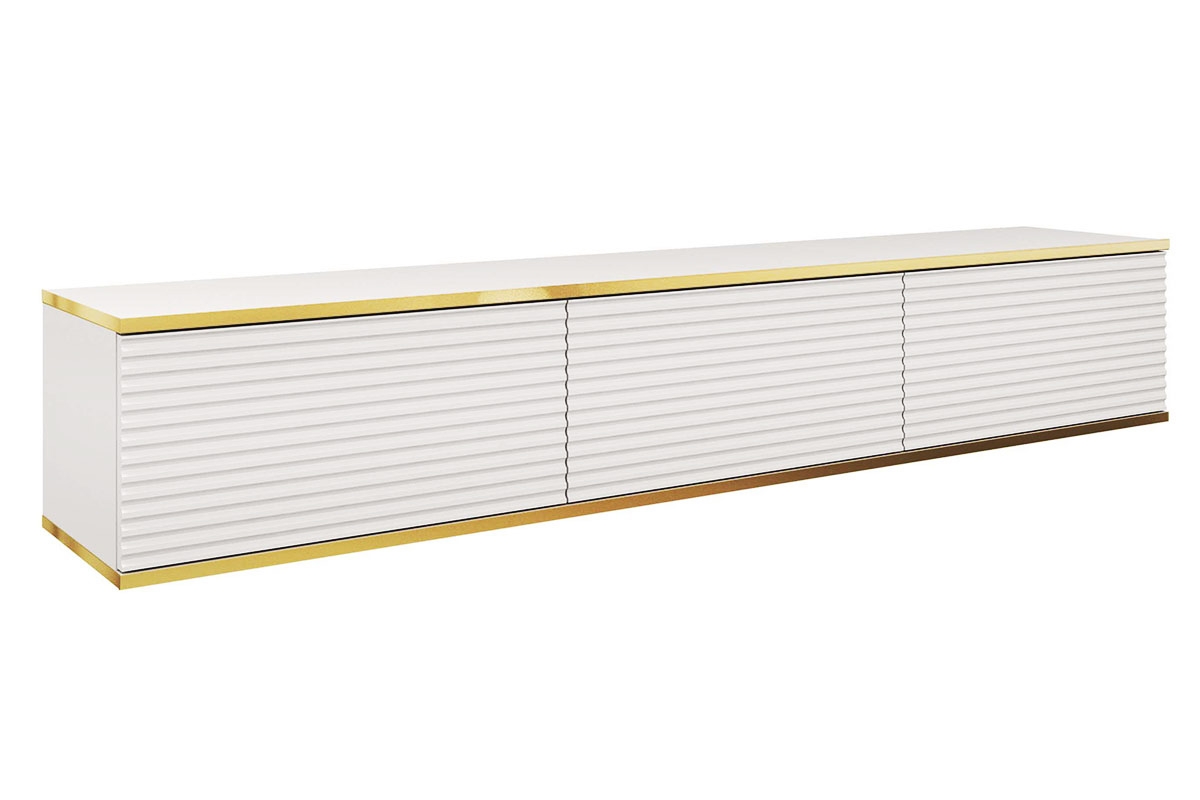 Závěsný TV stolek Lurona 175 cm s drážkováním - bílá závěsná Skříňka RTV Lurona 175 cm s frézovanými frontem MDF - Bílý 