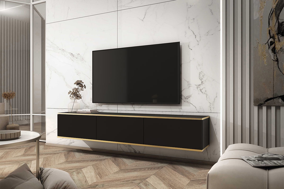 Závěsný TV stolek Lurona 175 cm - černá závěsná Skříňka RTV Lurona 175 cm - Černý - aranzacja