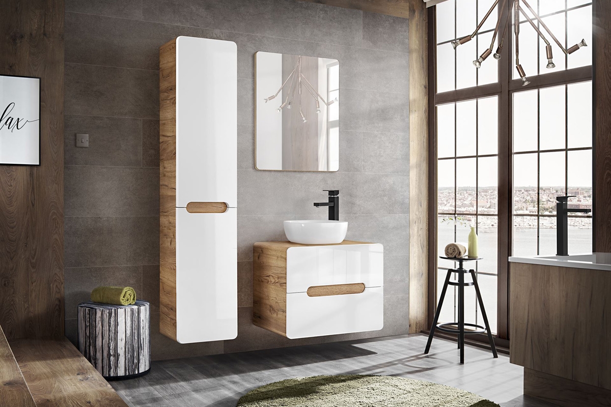 Zrkadlo do kúpeľne Aruba 840 nábytok Dub zlaté biely lesk z zrkadlom 