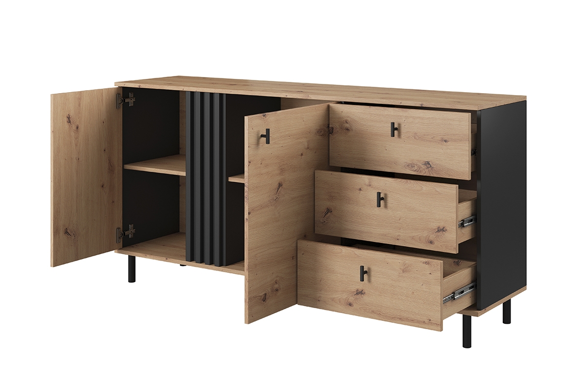 Komoda Medin 165 cm se zásuvkami - dub artisan / antracitová dvoudveřová Komoda Medin s zásuvkami 165 cm - Dub artisan / Antracytová 