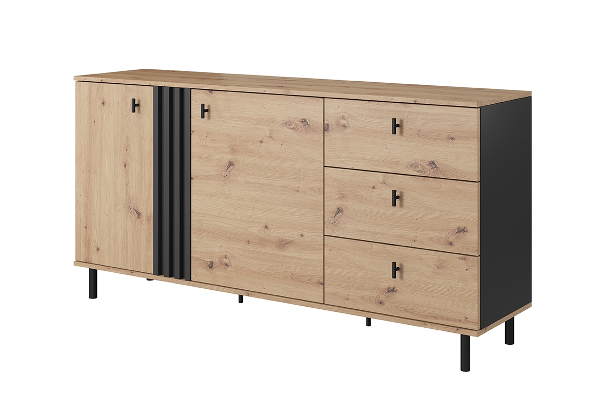 Komoda Medin 165 cm se zásuvkami - dub artisan / antracitová dvoudveřová Komoda Medin s zásuvkami 165 cm - Dub artisan / Antracytová 