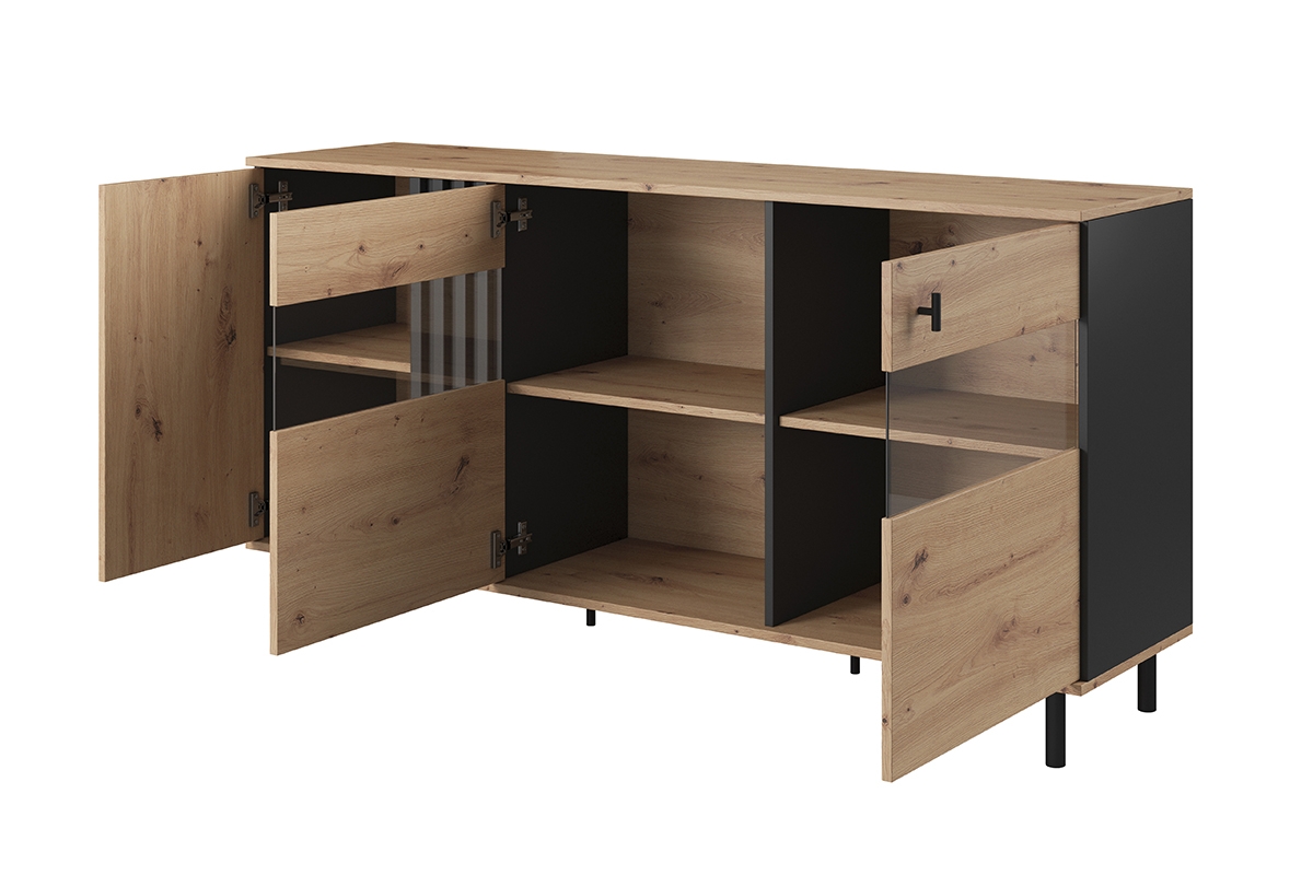 Komoda Medin 165 cm - dub artisan / antracitová třídveřová Komoda Medin 165 cm - Dub artisan / Antracytová 