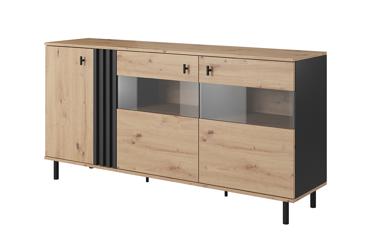 Komoda Medin 165 cm - dub artisan / antracitová třídveřová Komoda Medin 165 cm - Dub artisan / Antracytová 