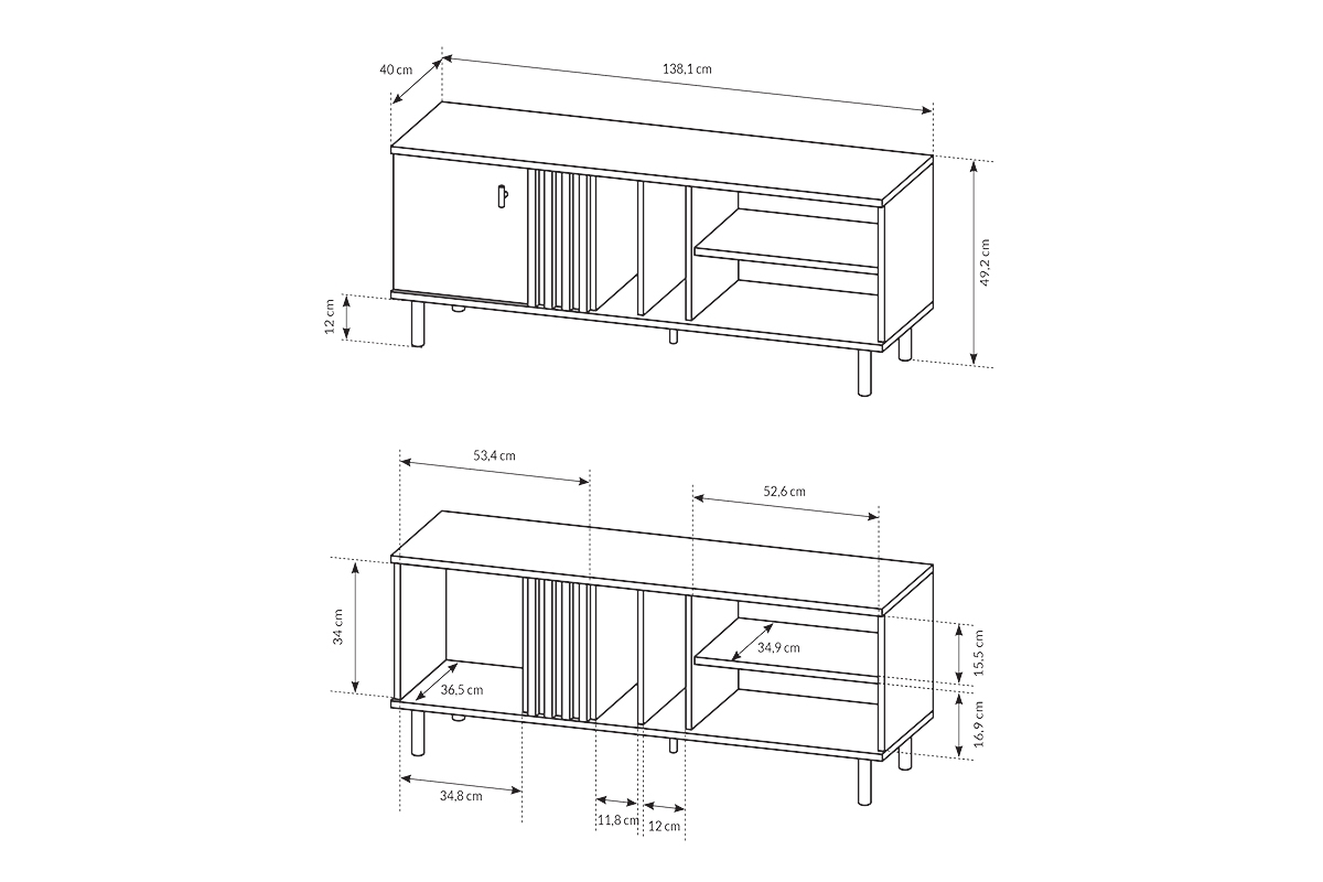 TV stolek Medin 140 cm s policí - dub artisan / antracitový Skříňka RTV Medin z polka 140 cm - Dub artisan / Antracytová 