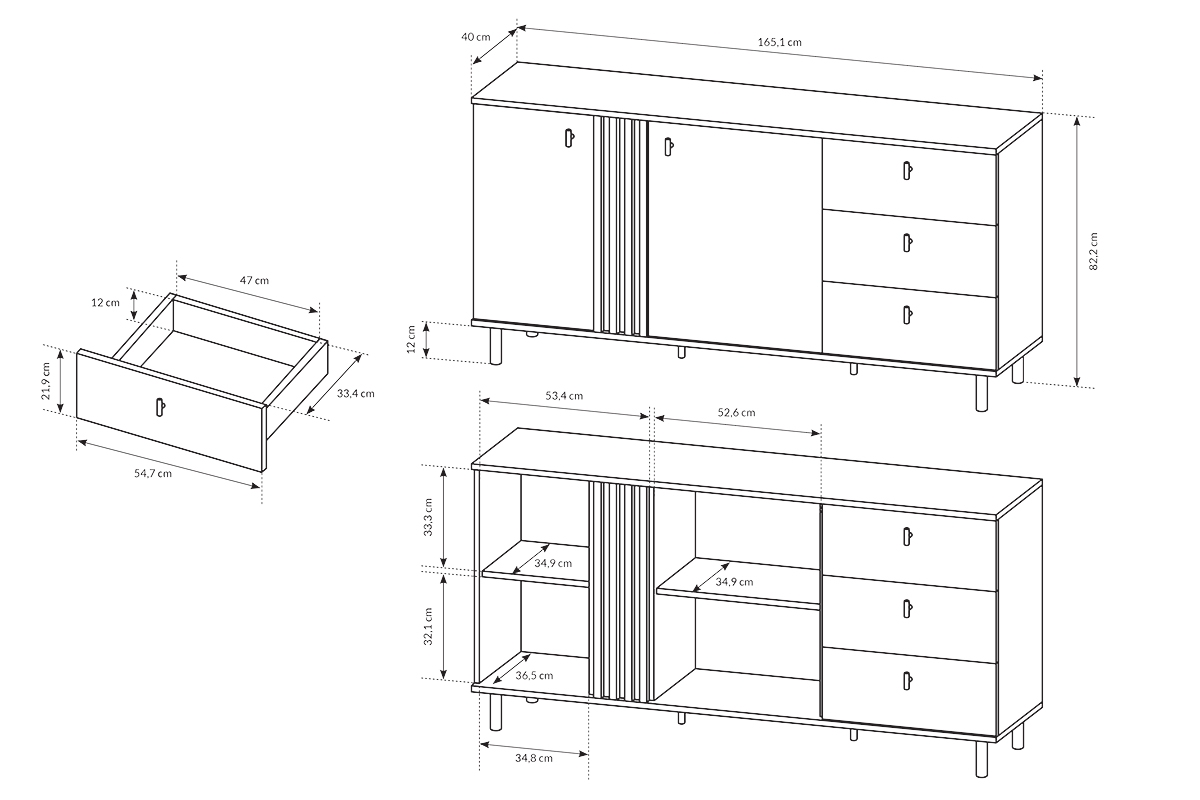 Komoda Medin 165 cm se zásuvkami - dub artisan / antracitová dvoudveřová Komoda Medin s zásuvkami 165 cm - Dub artisan / Antracytová 