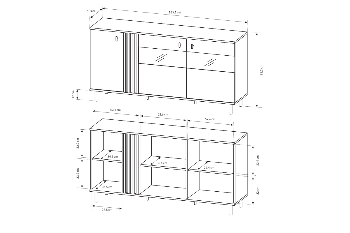 Komoda Medin 165 cm - dub artisan / antracitová třídveřová Komoda Medin 165 cm - Dub artisan / Antracytová 