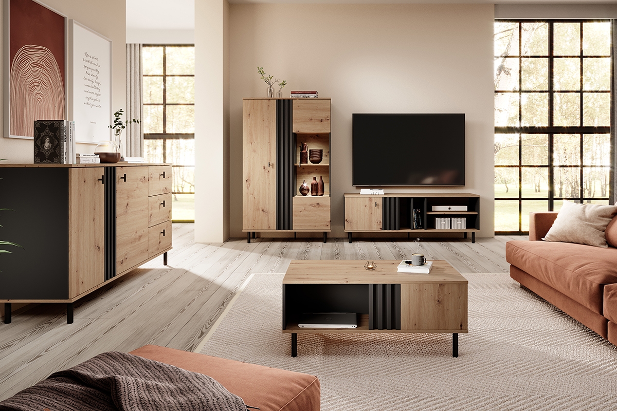 TV stolek Medin 165 cm se zásuvkami - dub artisan / antracitový Skříňka RTV Medin s zásuvkami 165 cm - Dub artisan / Antracytová 