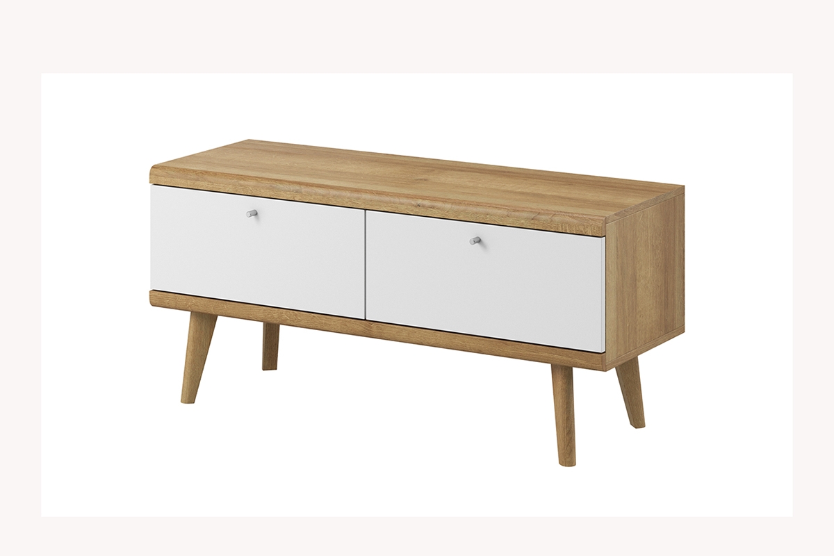 TV stolek Promi 107 cm - bílý mat / dub riviera Komoda malá do obývacího pokoje
