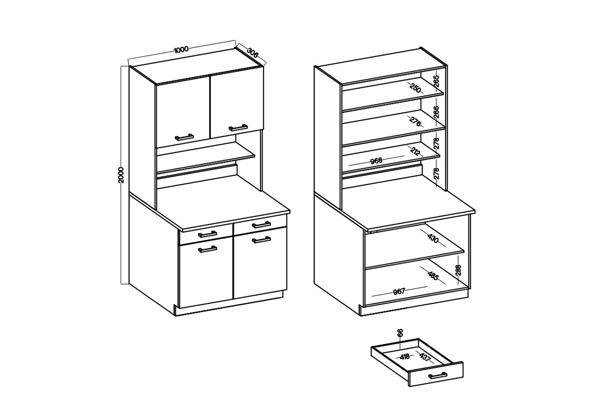Kuchyňský kredenc Mirana - bílý laminát kredenc kuchenny Mirana - Rozměry 