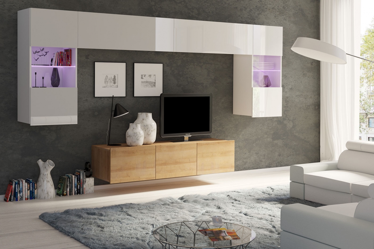 Obývací stěna Castele II - bílá / dub zlatý Obývací stěna Castele II - bílá / dub zlatá