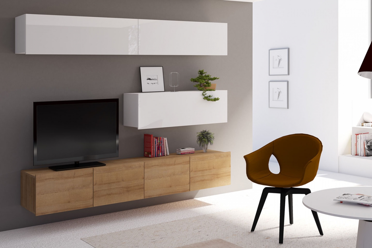 Obývacia stena Castele VII - biely / Dub zlaté Obývacia stena Castele VII - Biely / Dub zlaté