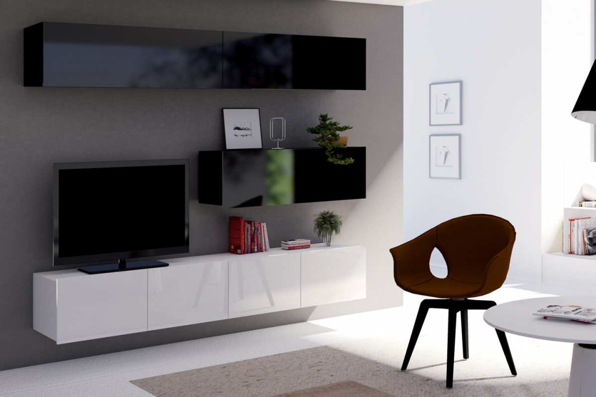 Obývacia stena Castele VII - čierny / biela Obývacia stena Castele VII - čierny / biela