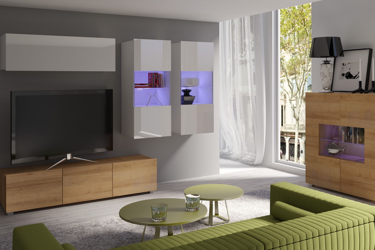 Obývacia stena Celeste IX - biely / Dub zlaté Obývacia stena Celeste IX - Biely / Dub zlaté