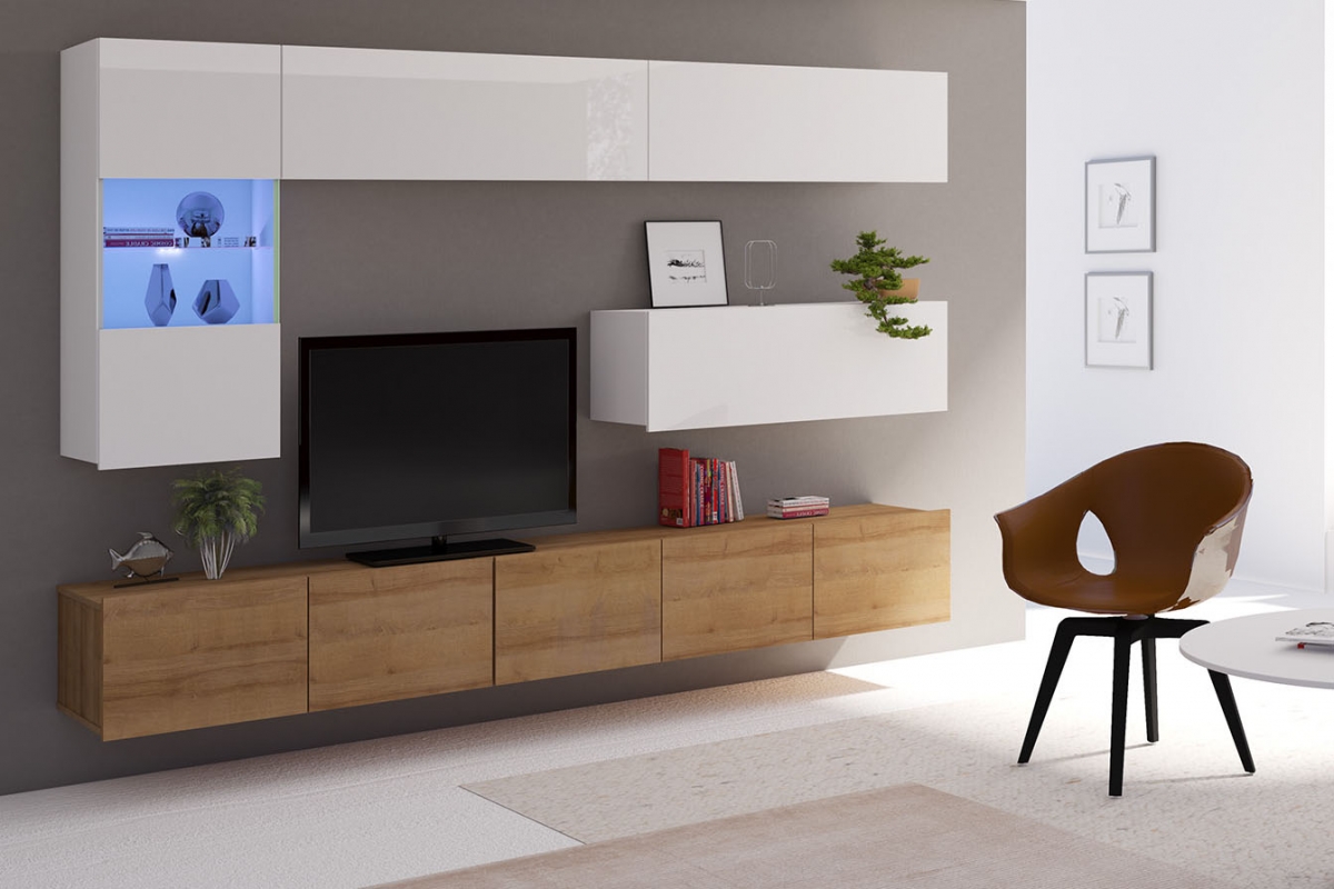 Obývacia stena Celeste VI - biely / Dub zlaté Obývacia stena Celeste VI - Biely / Dub zlaté