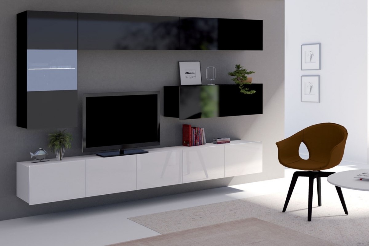 Obývacia stena Celeste VI - čierny / biela Obývacia stena Celeste VI - čierny / biela