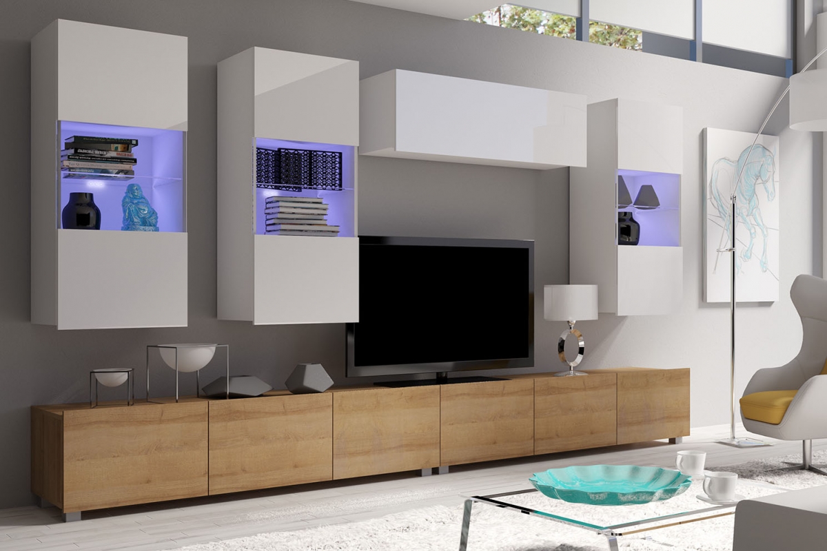 Obývací stěna Celeste VIII - bílá / dub zlatý Obývací stěna Celeste VIII - bílá / dub zlatá