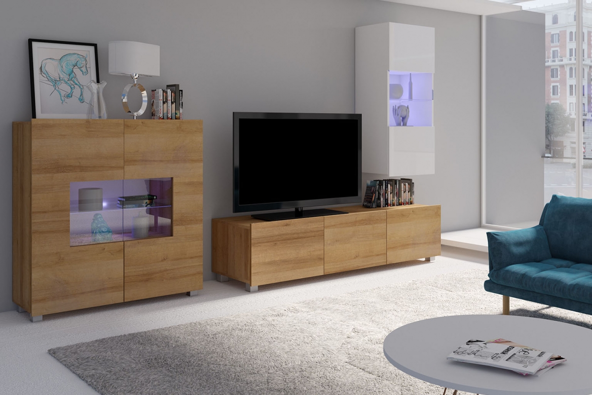 Obývací stěna Celeste XI - bílá / dub zlatý Obývací stěna Celeste XI - bílá / dub zlatá