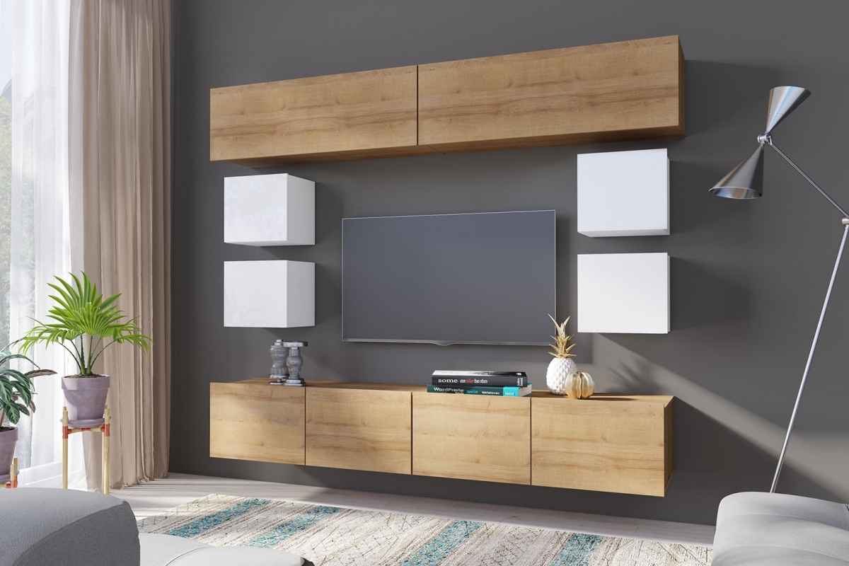 Obývacia stena Celeste XII - biely / Dub zlaté Obývacia stena Celeste XII - Biely / Dub zlaté