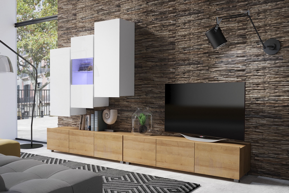 Obývacia stena Celeste XIII - biely / Dub zlaté Obývacia stena Celeste XIII - Biely / Dub zlaté