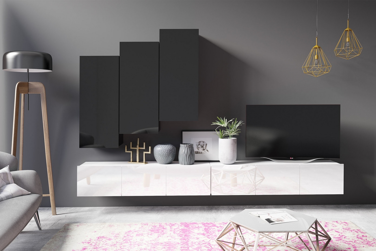 Obývacia stena Celeste XV - čierny / biela Obývacia stena Celeste XV - čierny / biela