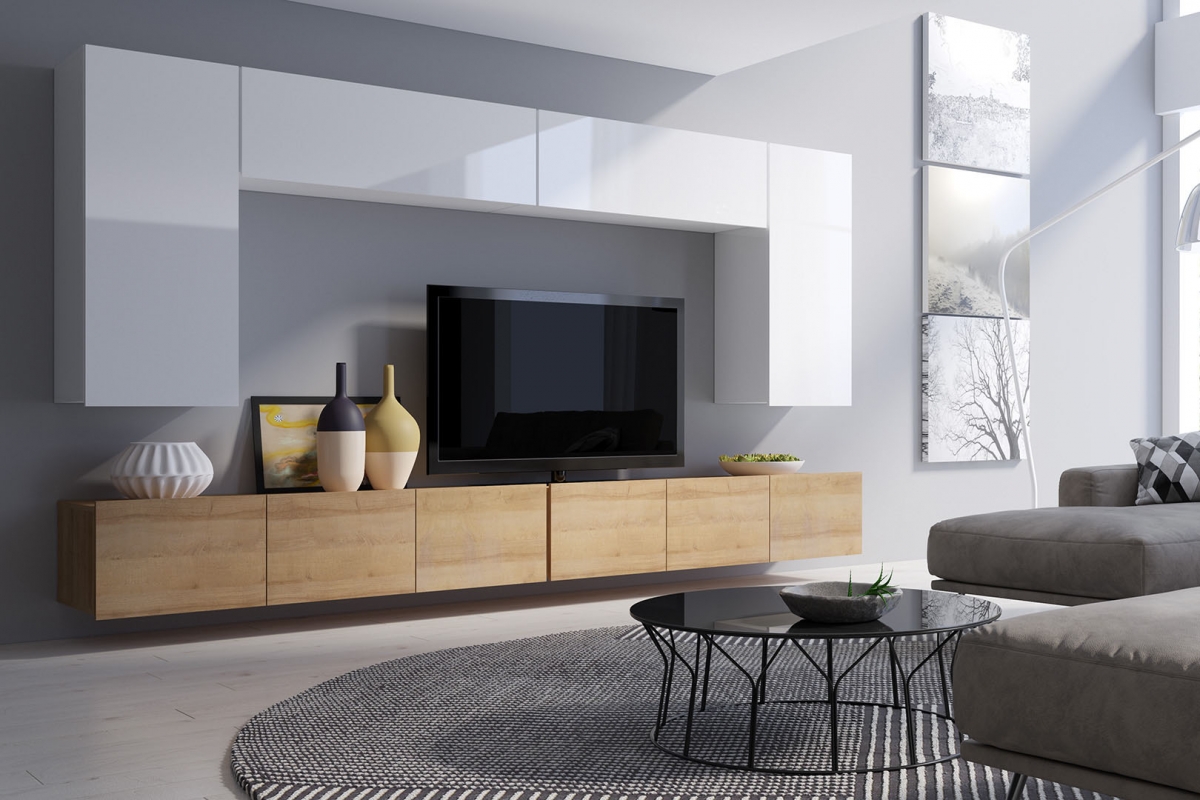 Obývacia stena Celeste XVI - biely / Dub zlaté Obývacia stena Celeste XVI - Biely / Dub zlaté