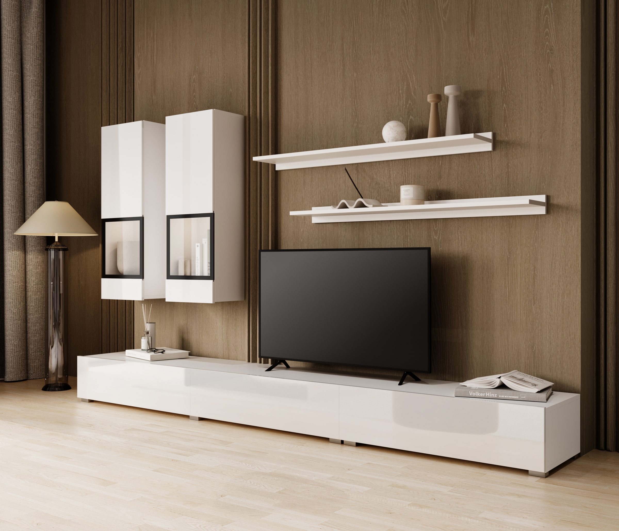 Obývací stěna pro obývacího pokoje Baros 270 cm - bílý lesk Obývací stěna pro obývacího pokoje Baros 10 - bílý lesk