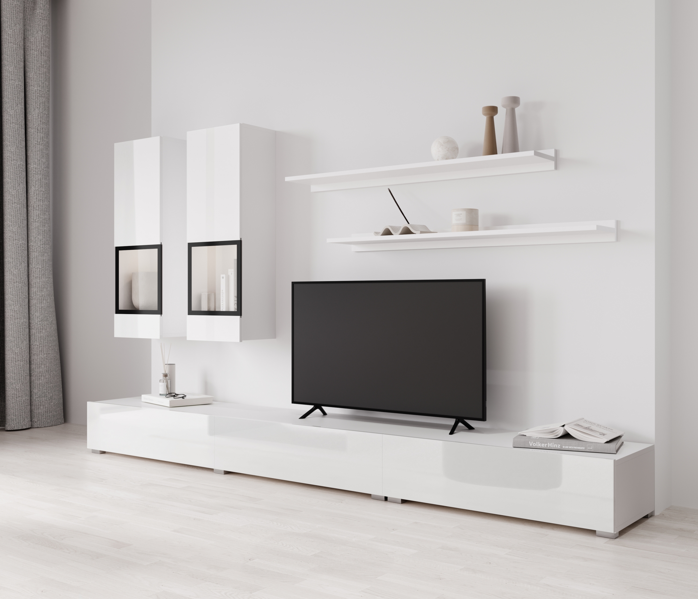 Obývací stěna pro obývacího pokoje Baros 270 cm - bílý lesk Obývací stěna pro obývacího pokoje Baros 10 - bílý lesk