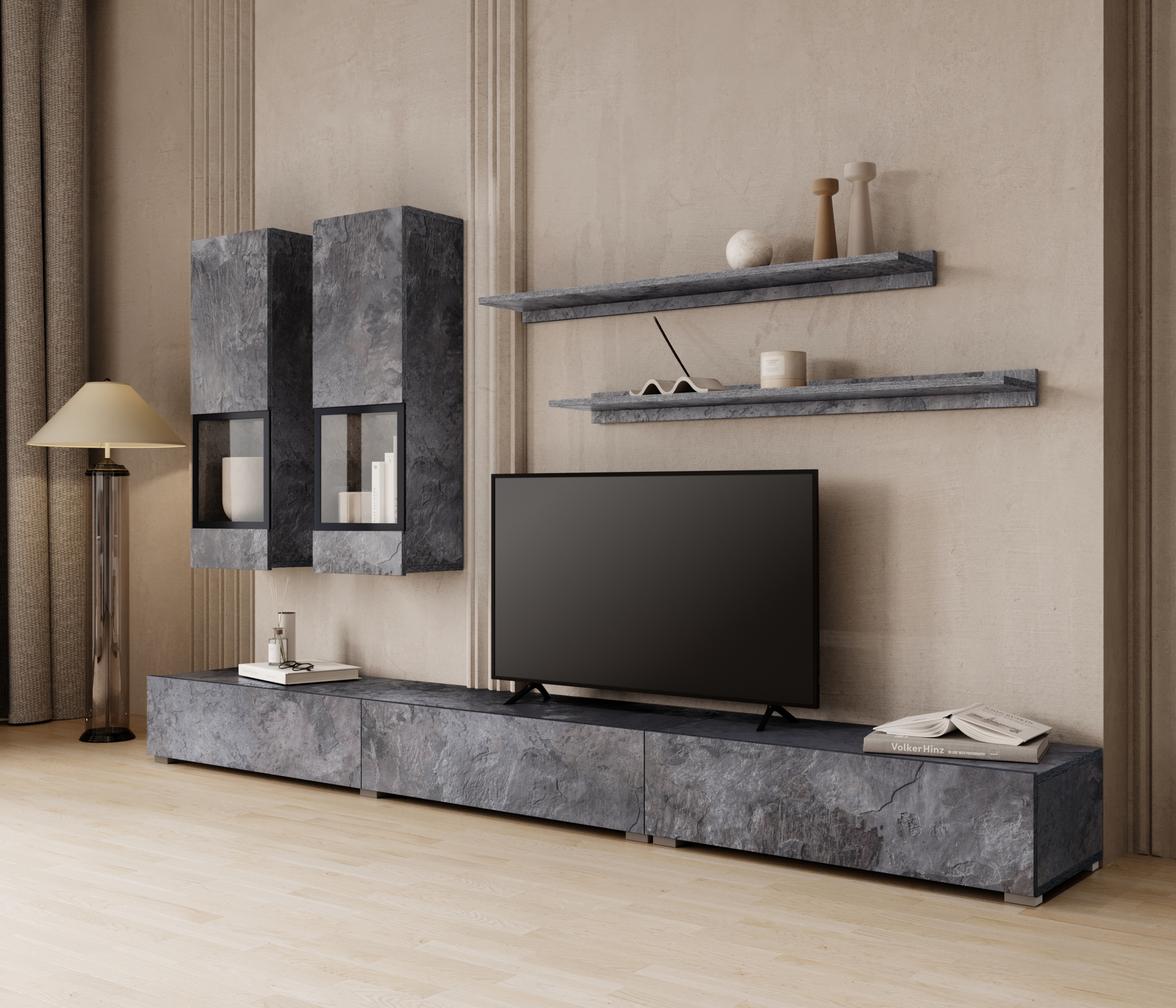 Obývacia stena do obývacej izby Baros 10 - tmavý beton / schiefer Obývacia stena do obývacej izby Baros 10 - tmavý beton / schiefer