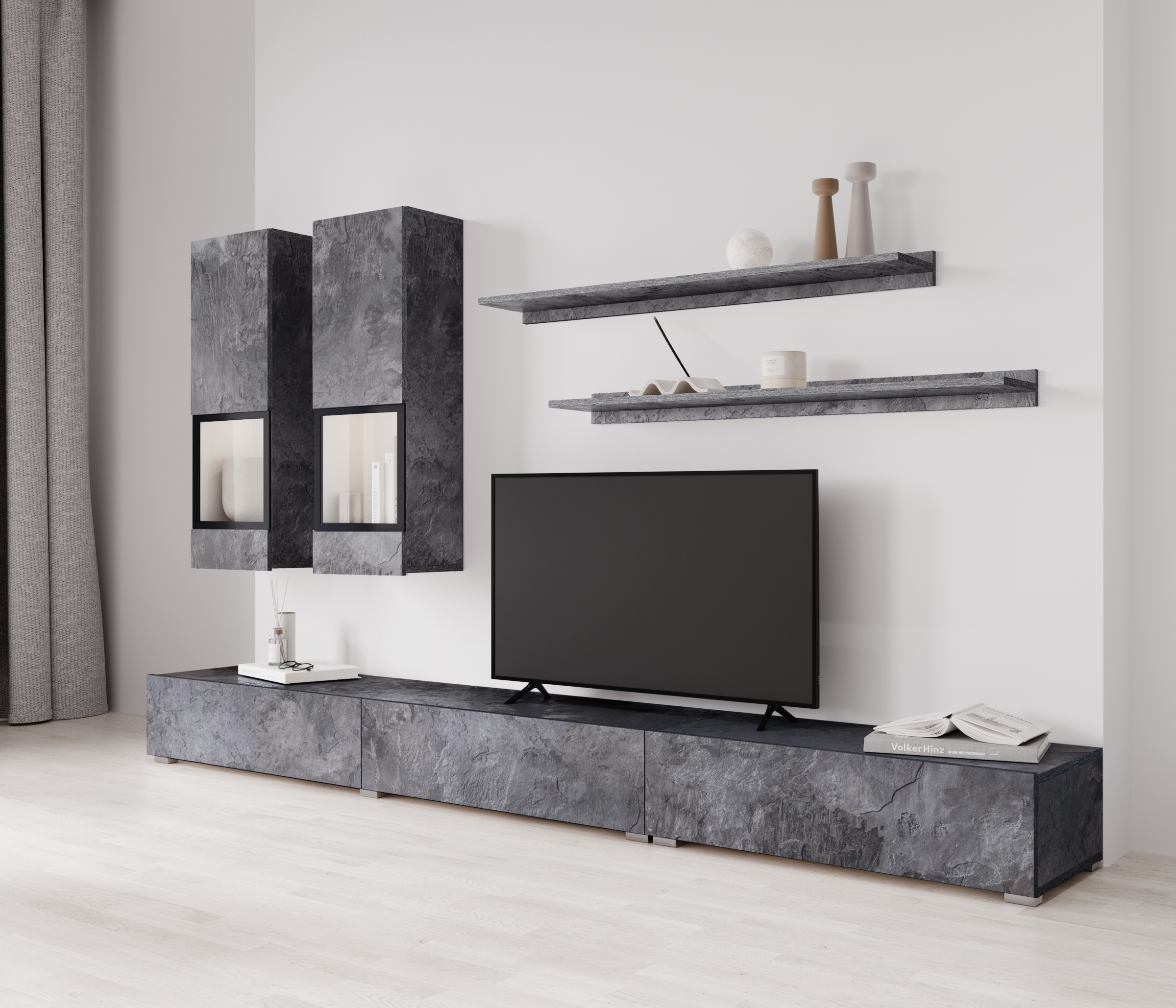 Obývacia stena do obývacej izby Baros 10 - tmavý beton / schiefer Obývacia stena do obývacej izby Baros 10 - tmavý beton / schiefer