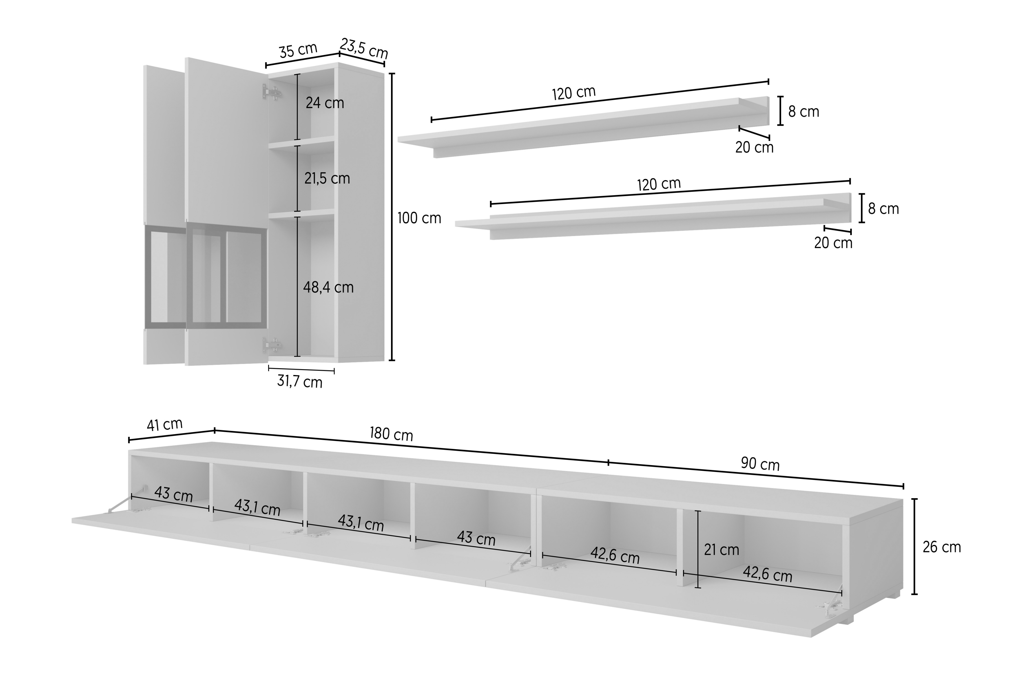 Obývací stěna Baros 270 cm / černý lesk Obývací stěna pro obývacího pokoje Baros 10 - černý lesk
