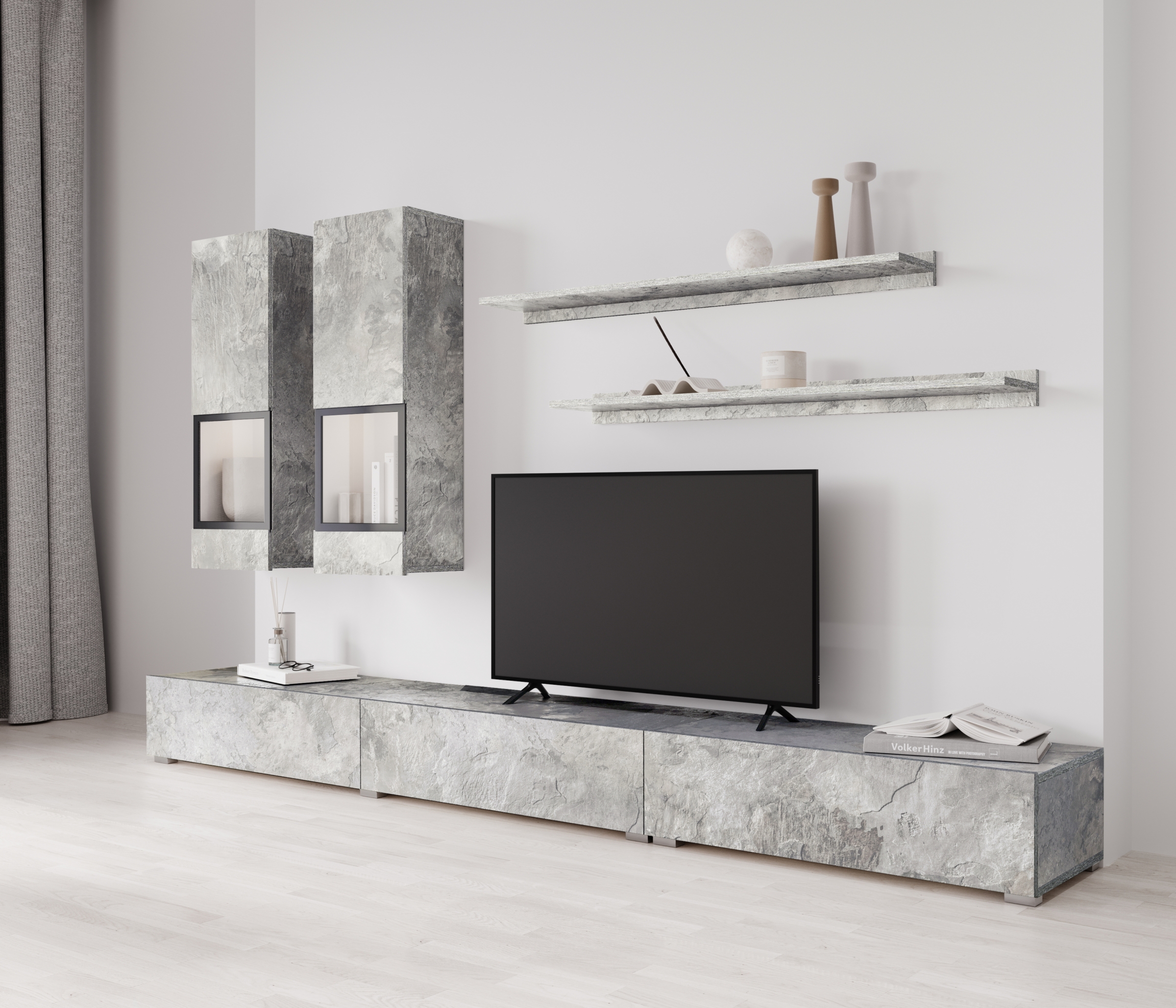 Obývací stěna Baros 10 - světlý beton Obývací stěna pro obývacího pokoje Baros 10 - světlý beton