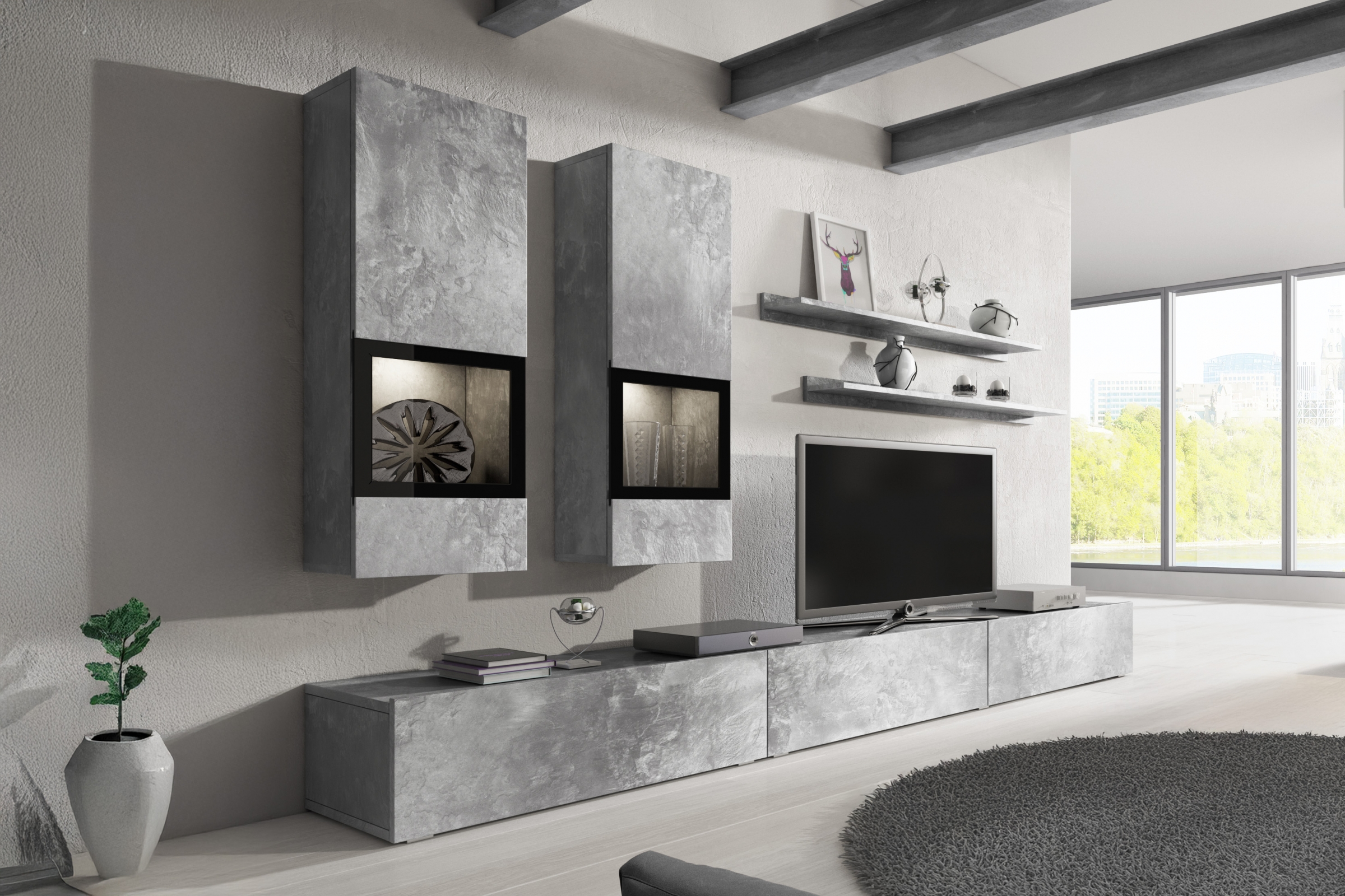 Obývací stěna Baros 10 - světlý beton Meblościanka do salonu Baros 10 - jasny beton