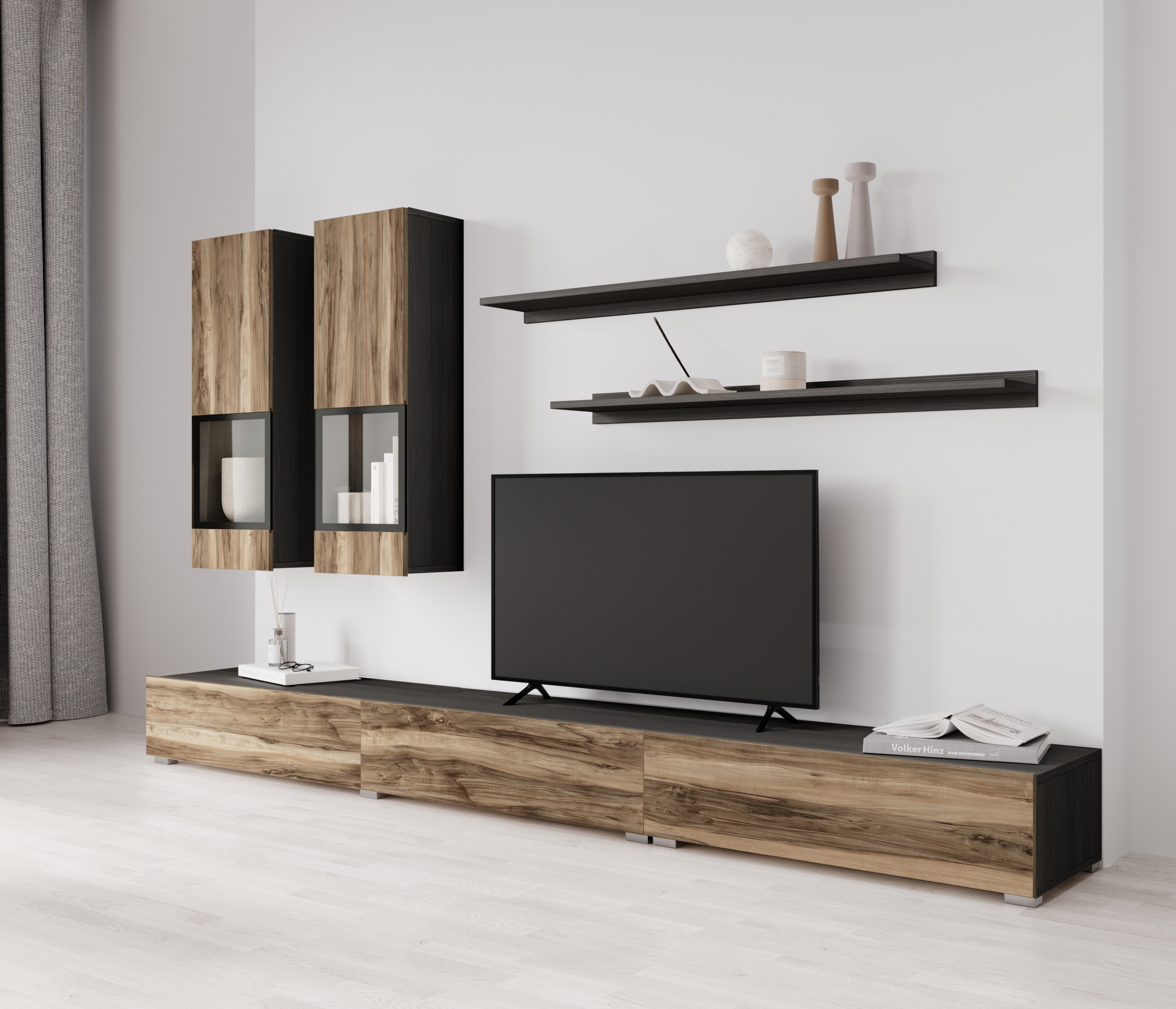 Obývací stěna Baros 270 cm - touchwood / ořech satin Obývací stěna pro obývacího pokoje Baros 10 - touchwood / ořech sattin