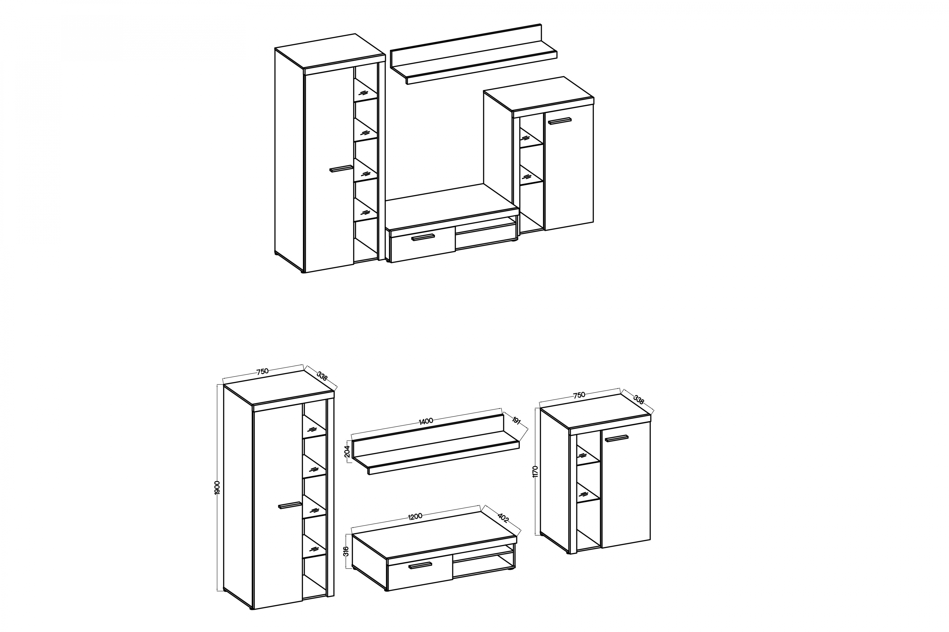 Obývacia stena Luiza - Dub Lefkas Obývacia stena do obývacej izby Luiza - Dub Lefkas