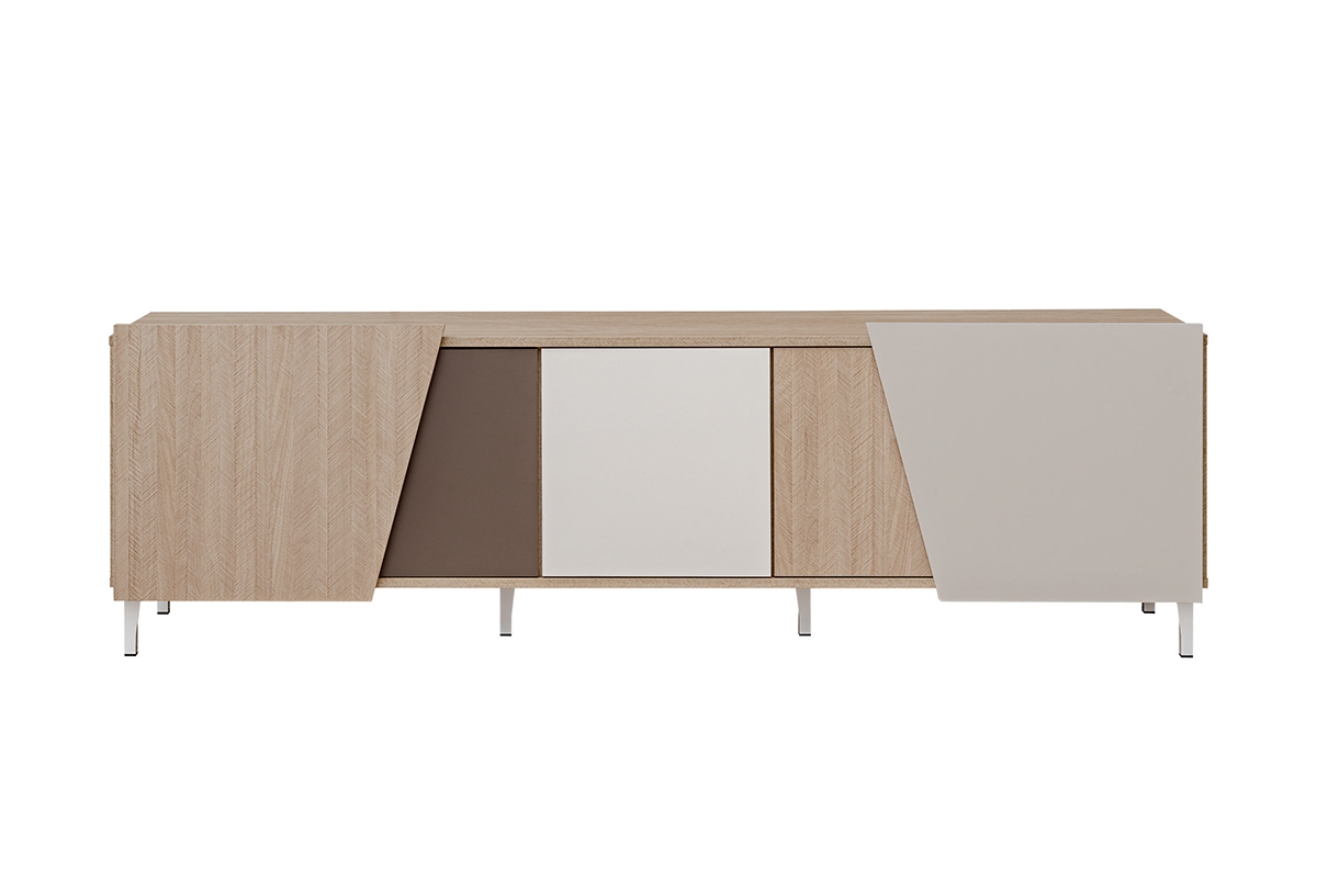 Obývací stěna Miraza - skandinávská rybina / béžová / bílá / hnědá Obývací stěna pro obývacího pokoje Miraza - jodelka skandi / béžová / bílá / hnědá