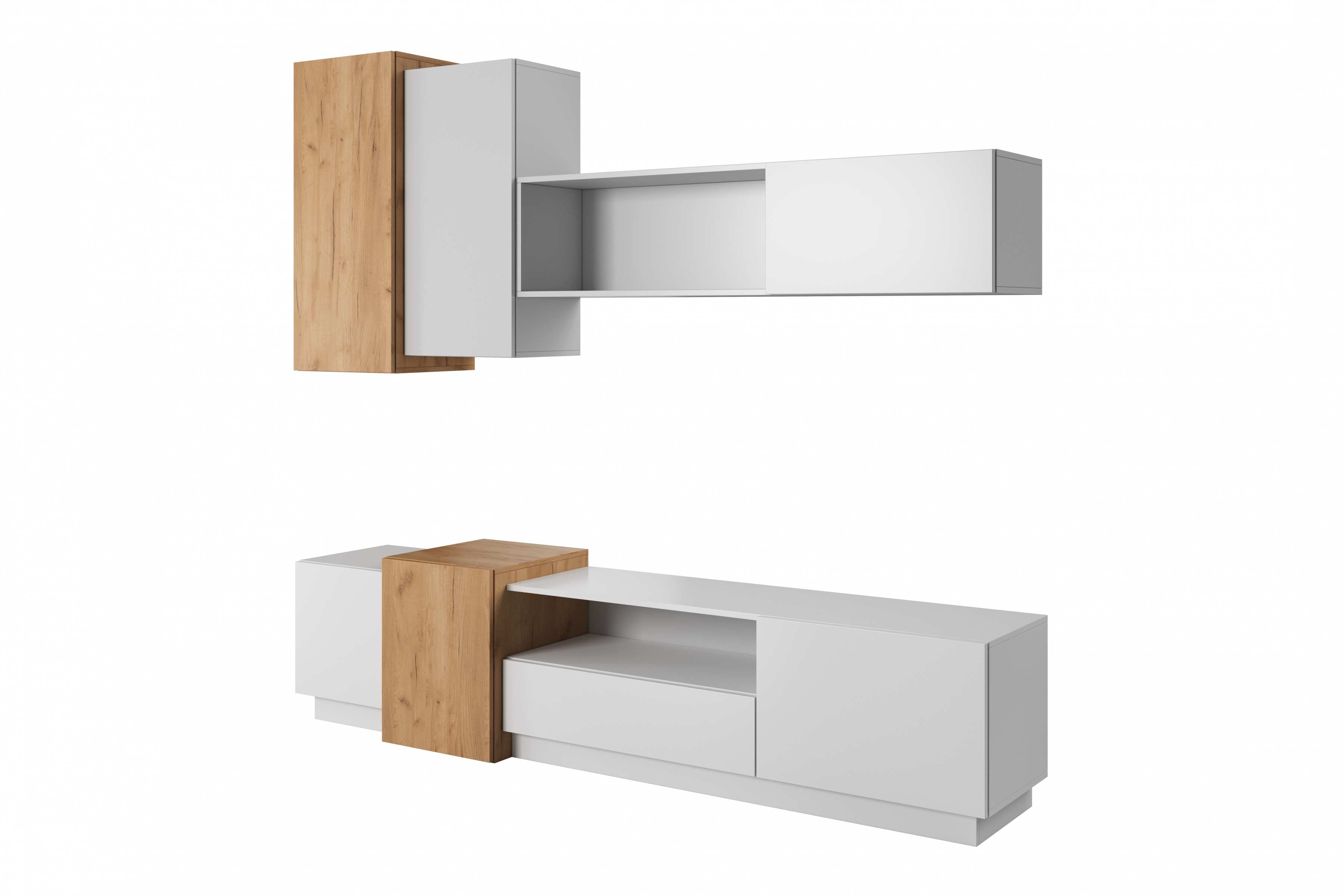 Obývací stěna Numb - bílá / dub craft Obývací stěna do obývacího pokoje Numb - Bílý/Dub craft - 4 elementy