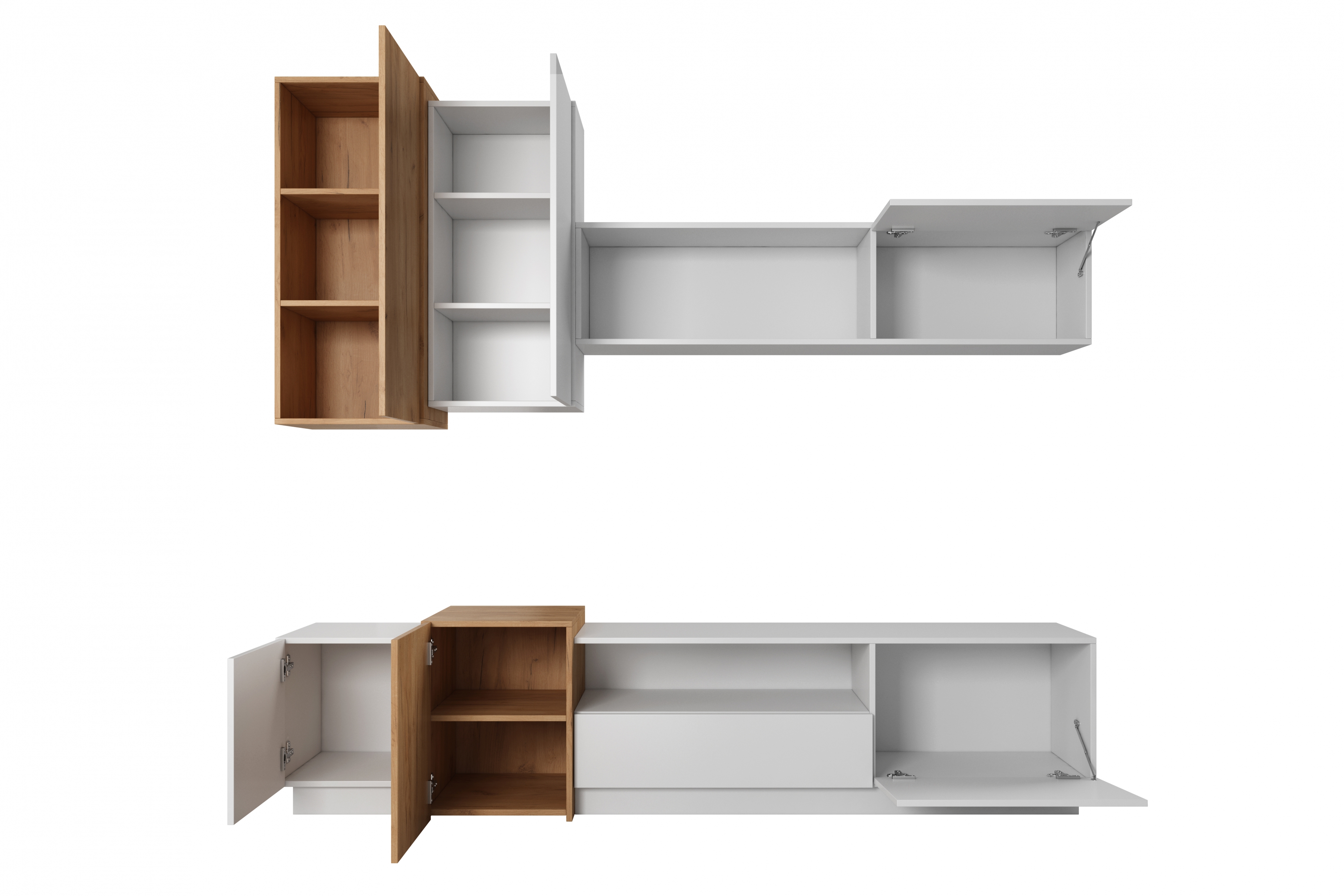 Obývací stěna Numb - bílá / dub craft Obývací stěna do obývacího pokoje Numb - Bílý/Dub craft - 4 elementy