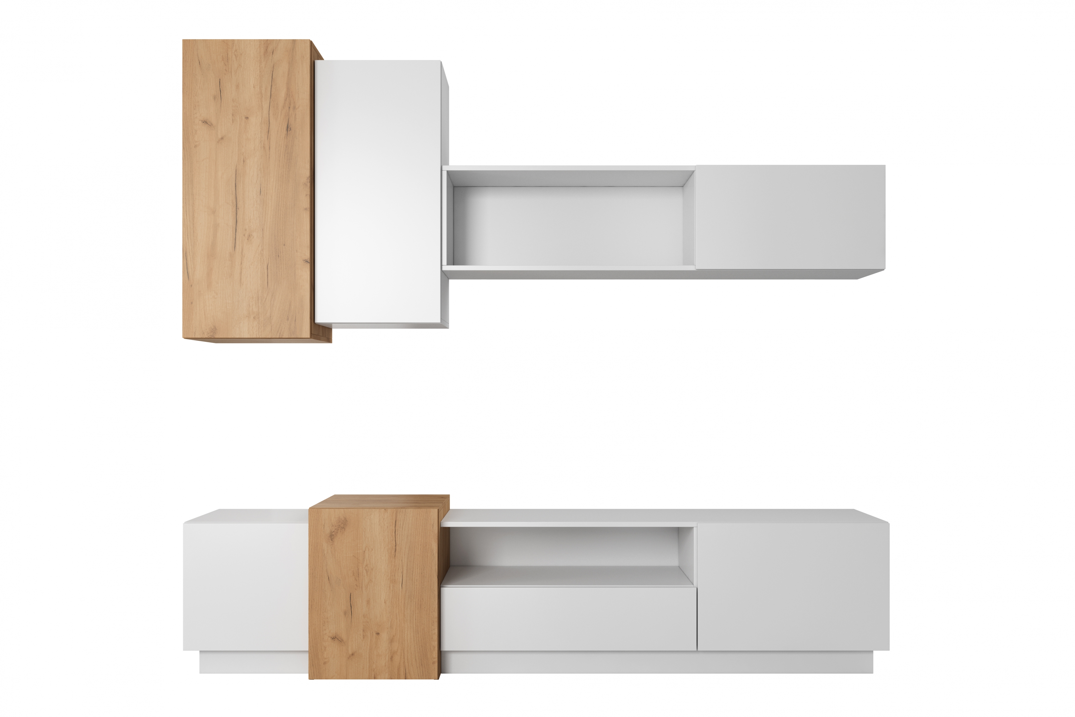 Obývací stěna Numb - bílá / dub craft Obývací stěna do obývacího pokoje Numb - Bílý/Dub craft - 4 elementy
