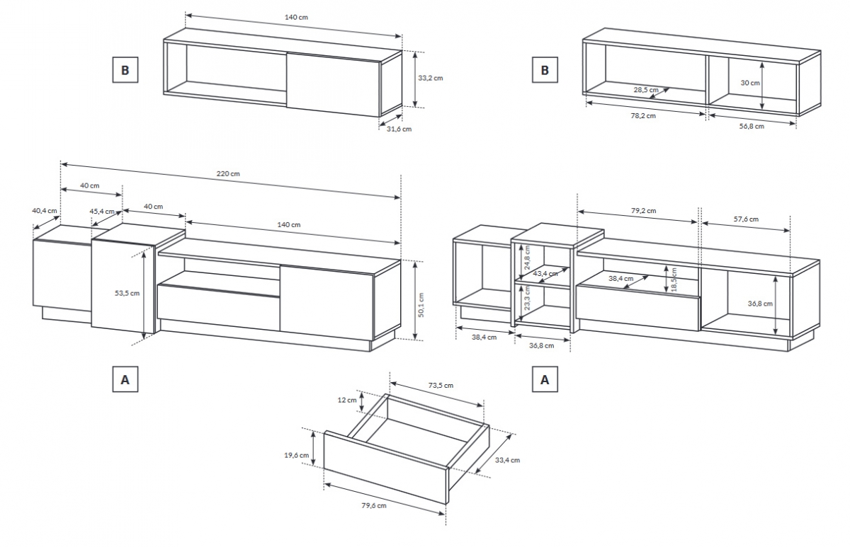 Obývací stěna Numb - bílá / dub craft Obývací stěna do obývacího pokoje Numb - Bílý/Dub craft - 4 elementy