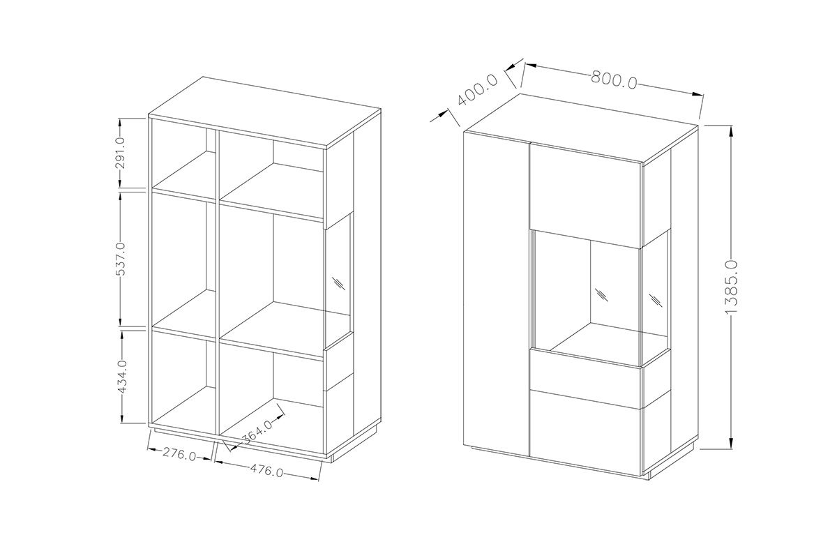 Obývací stěna Silke I - matera / dub wotan Obývací stěna Silke I - matera / Dub wotan - Pravá vitrína Silke 44 - Rozměry