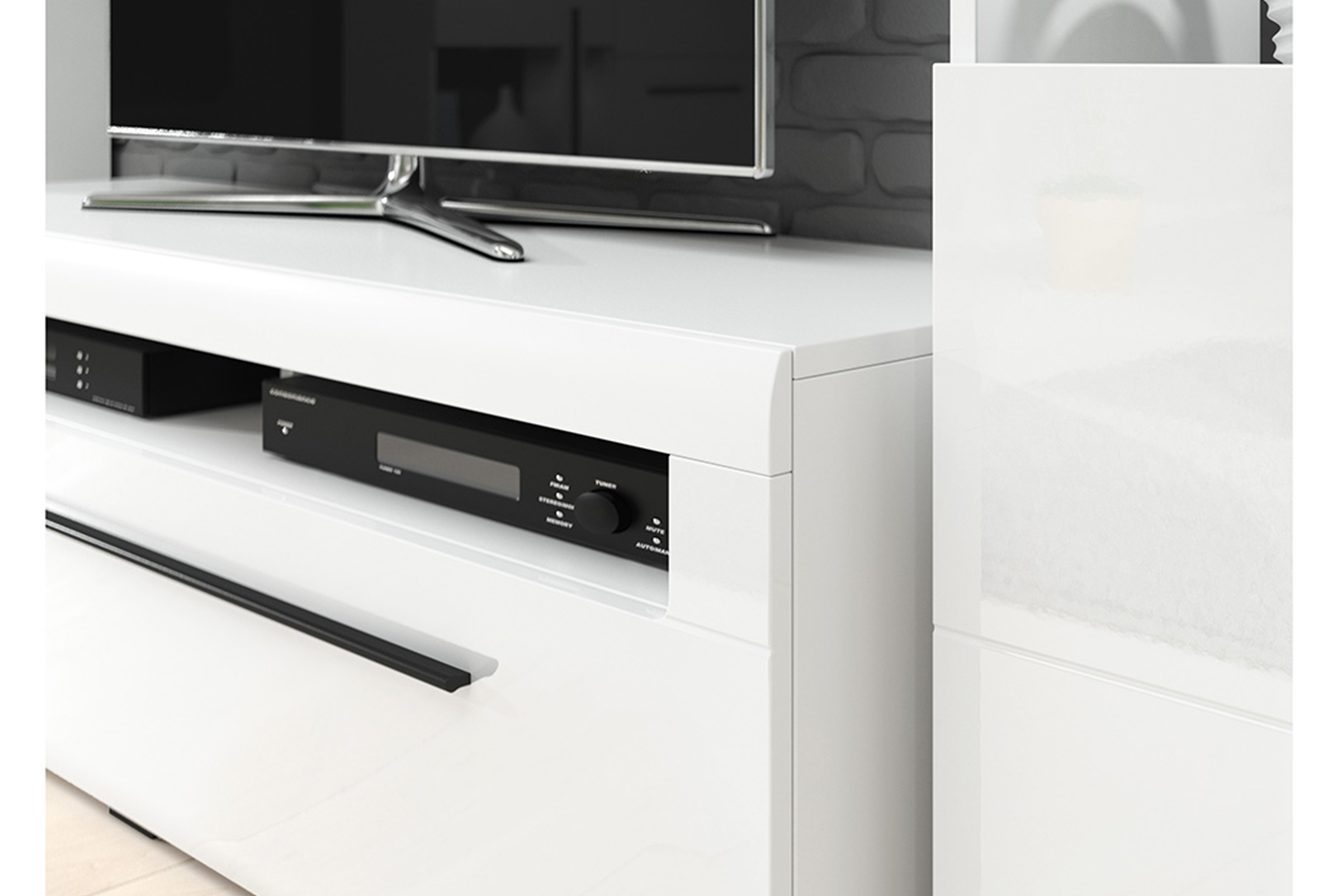 Obývacia stenado obývačky Tulsa I Biely/biely lesk (MDF) 2497FJ Obývacia stena do obývacej izby Tulsa I - biela / biela lesk