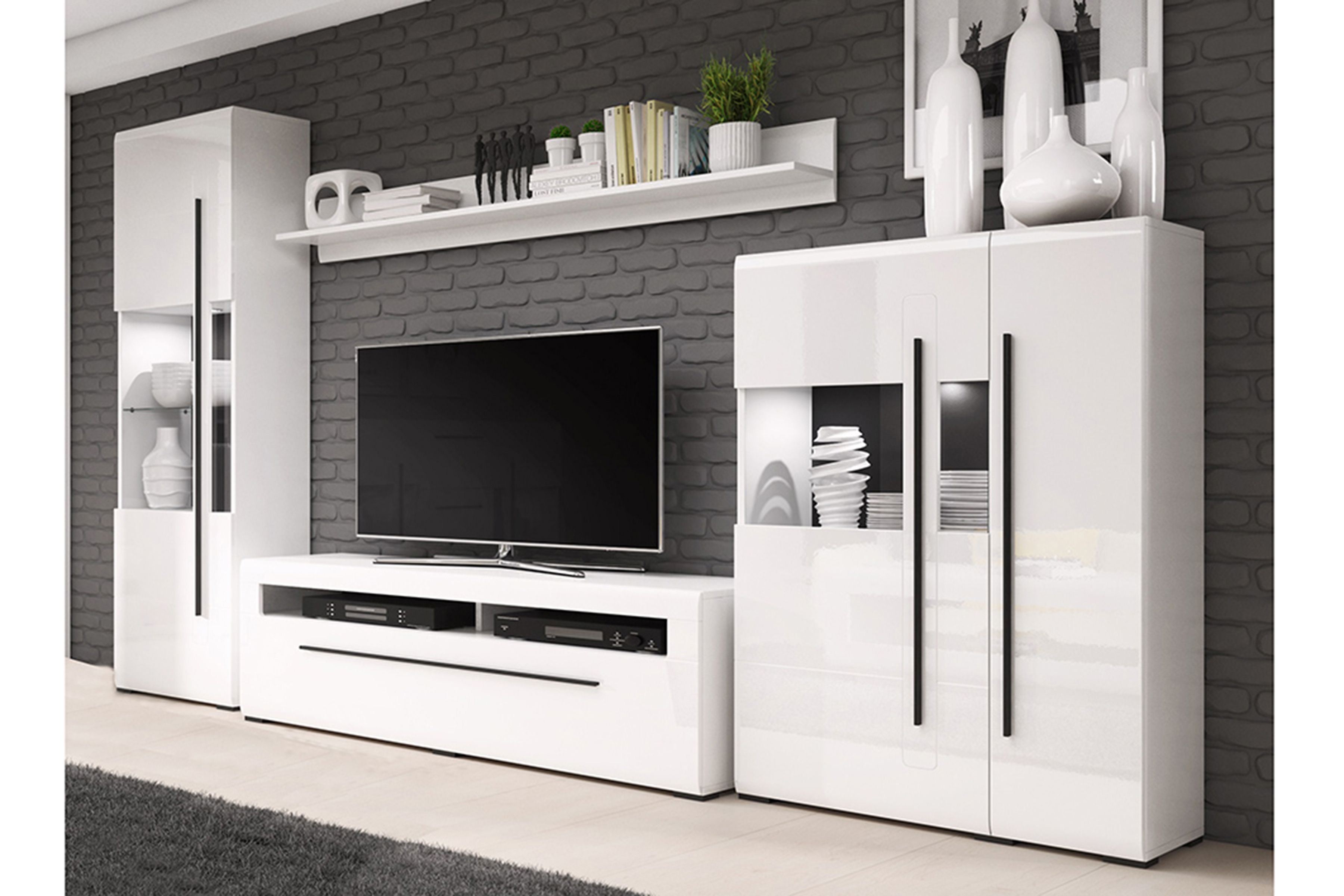 Obývacia stenado obývačky Tulsa I Biely/biely lesk (MDF) 2497FJ Obývacia stena do obývacej izby Tulsa I - biela / biela lesk