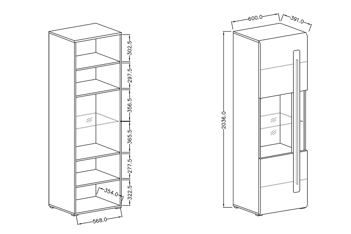 Obývacia stenado obývačky Tulsa I Biely/biely lesk (MDF) 2497FJ Obývacia stena . Tulsa I - biela / biela lesk - Vitrína jednodverová Tulsa 05 - Rozmery