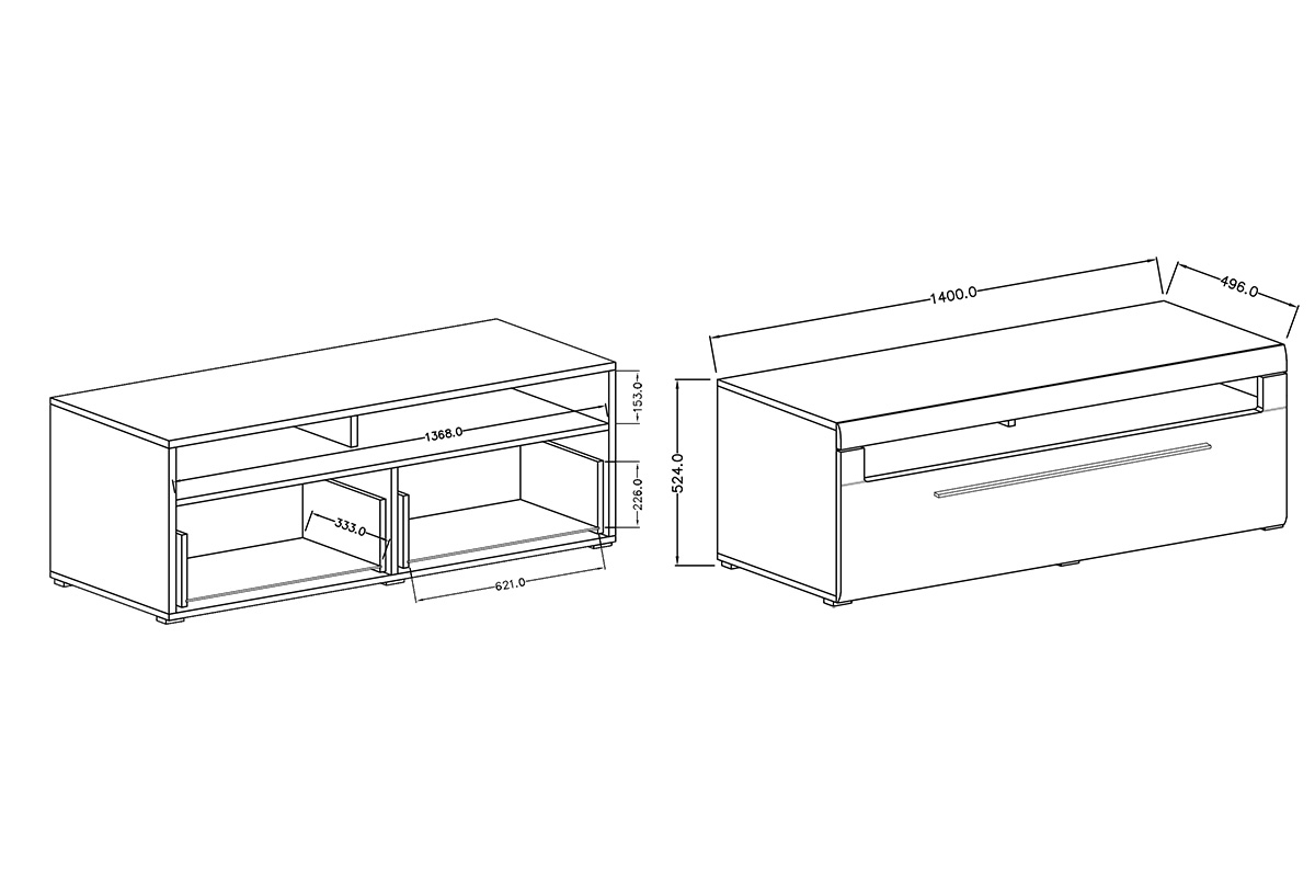 Obývacia stenado obývačky Tulsa I Biely/biely lesk (MDF) 2497FJ Obývacia stena . Tulsa I - biela / biela lesk - Komoda TV 140 cm Tulsa 41 - Rozmery